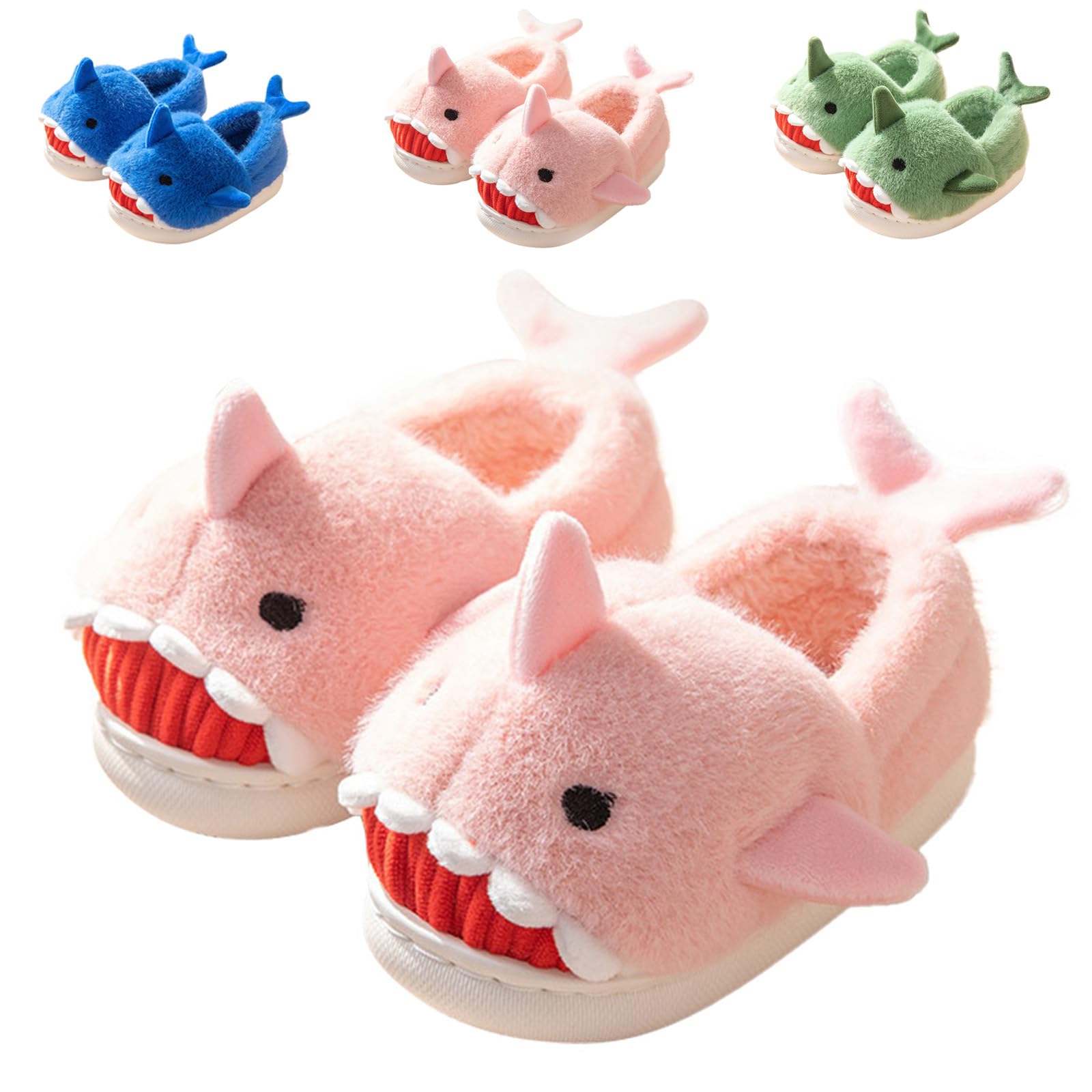 Fiedaz Boys Girls Shark Slippers for Toddler Kids - Cute Plush Warm Non-Slip Indoor Bedroom Winter Shoes