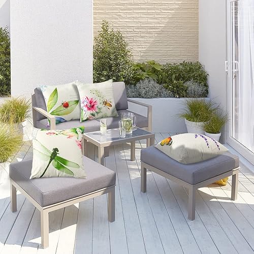 Miniatura 7 de Artscope Juego de 4 fundas de almohada impermeables de 16 x 16 pulgadas, fundas decorativas de primavera para exteriores, patio, jardín, sala de