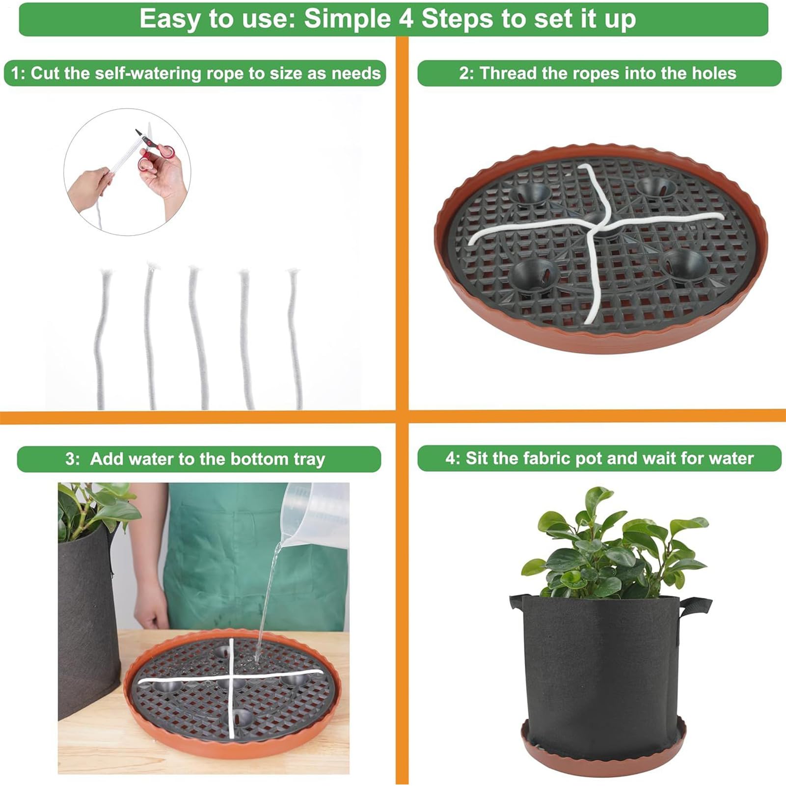 Bolsas De Cultivo Cubo De Plantación De 19 litros con Asas | Base Auto-Riego Con Platillo Para Maceta De 32cm Y Cuerda Absorbente Para Jardín, Patío, Champiñones, Flores, Patatas Y