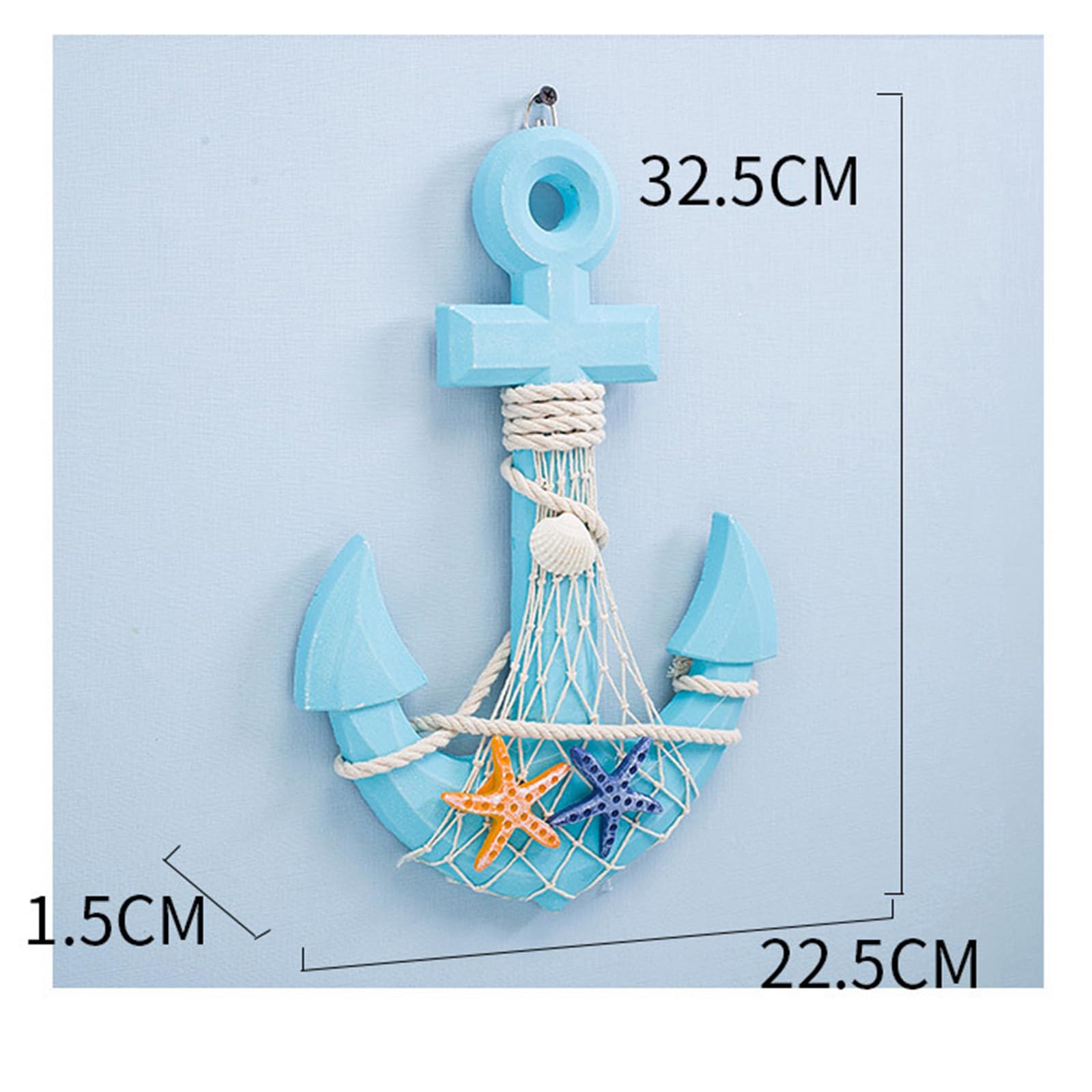 Ancora Decorativa In Legno Blu E Bianca 33cm - Stile Marino Per Parete - Foto 7