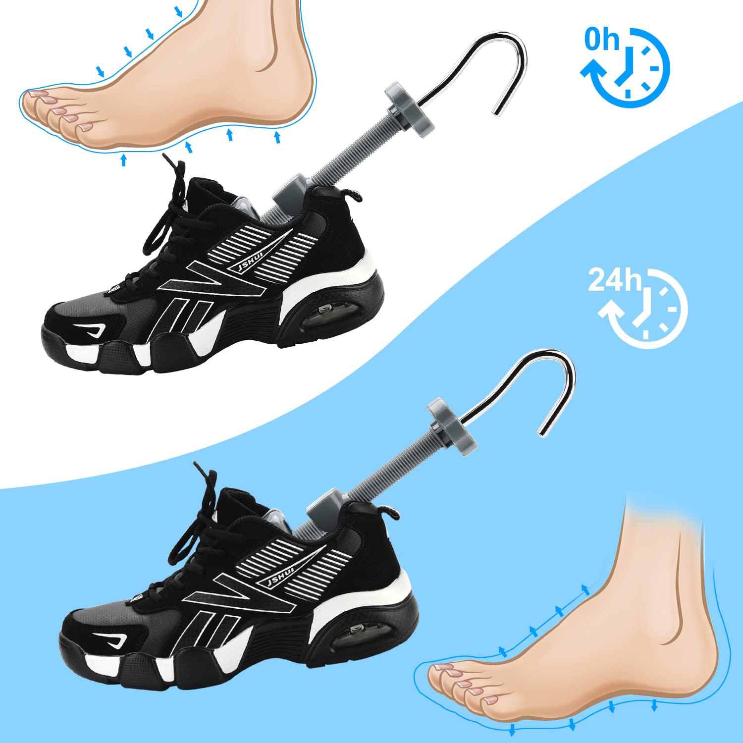 JJDPARTS Horma de zapatos para hombre y mujer, expansor de zapatos de 4 vías, ancho de zapatos para longitud y ancho ajustables con calzador