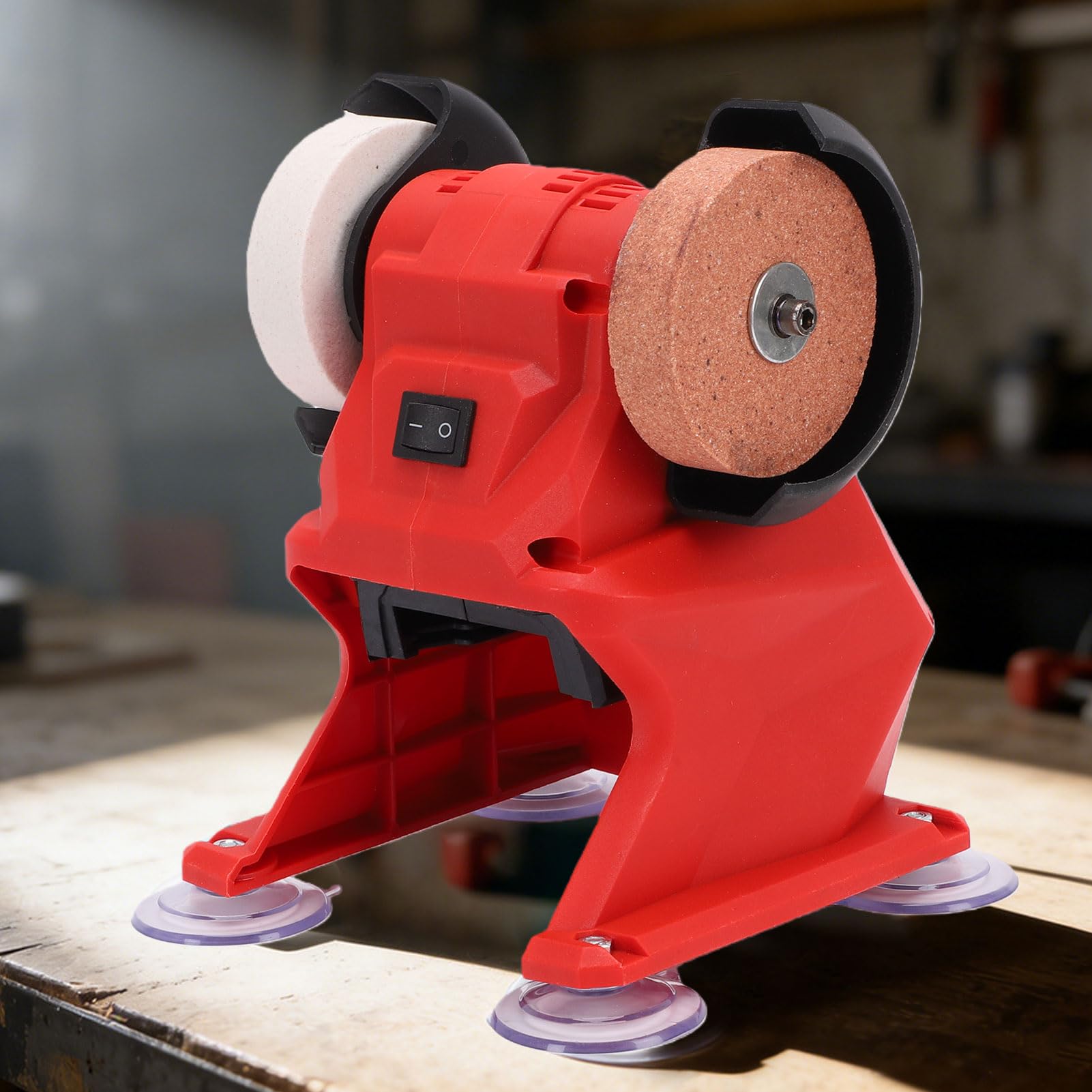 Asixxsix Mini Amoladora de Banco, Lijadora Pulidora Inalámbrica con Batería de 5500 RPM y 18 V con Ruedas de Corindón Fino y Grueso Cubierta Protectora de Metal para Eliminar óxid