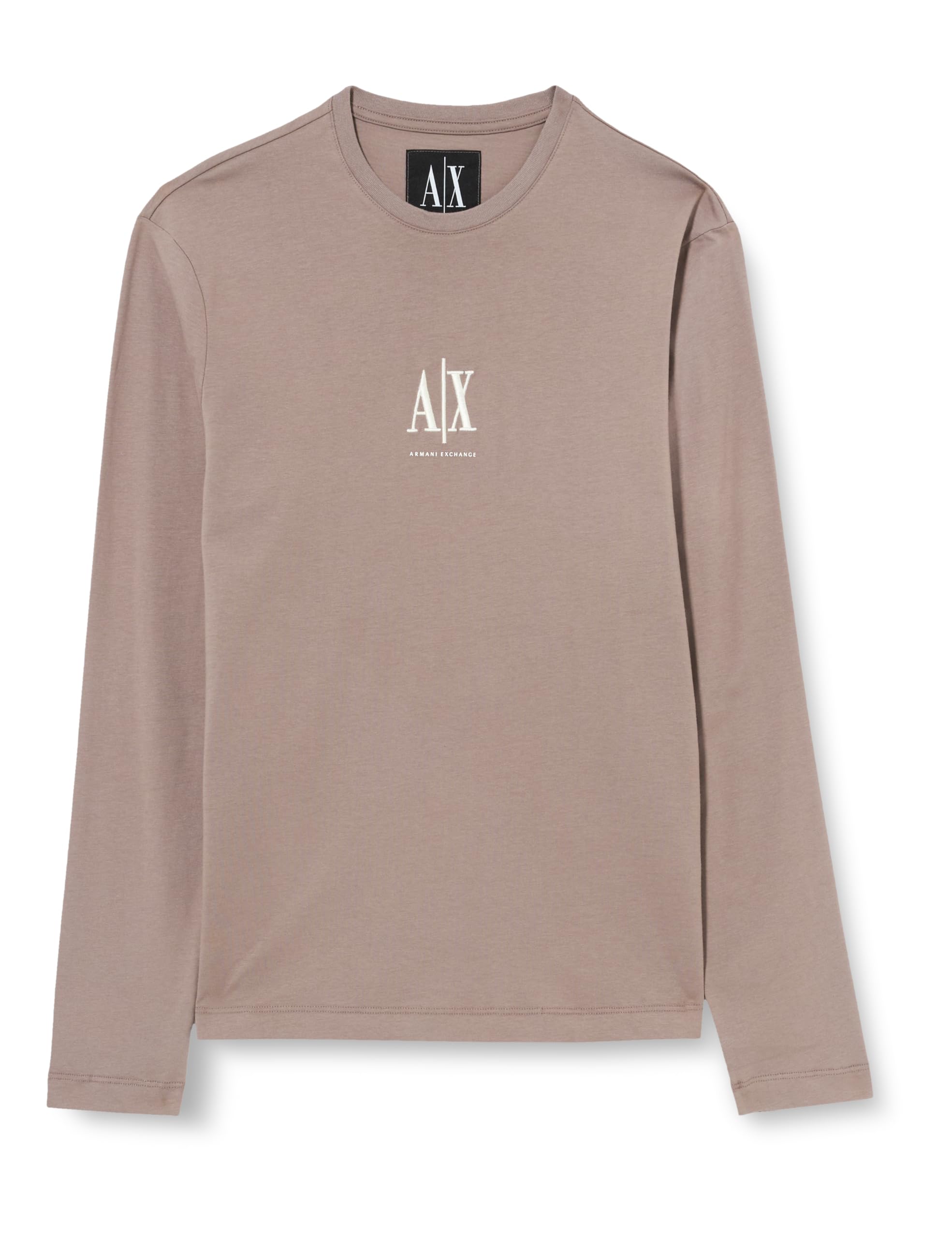 Armani Exchange Herren Icon Project Logo-Stickerei Langarm T-Shirt, Treibholz-Braun, L