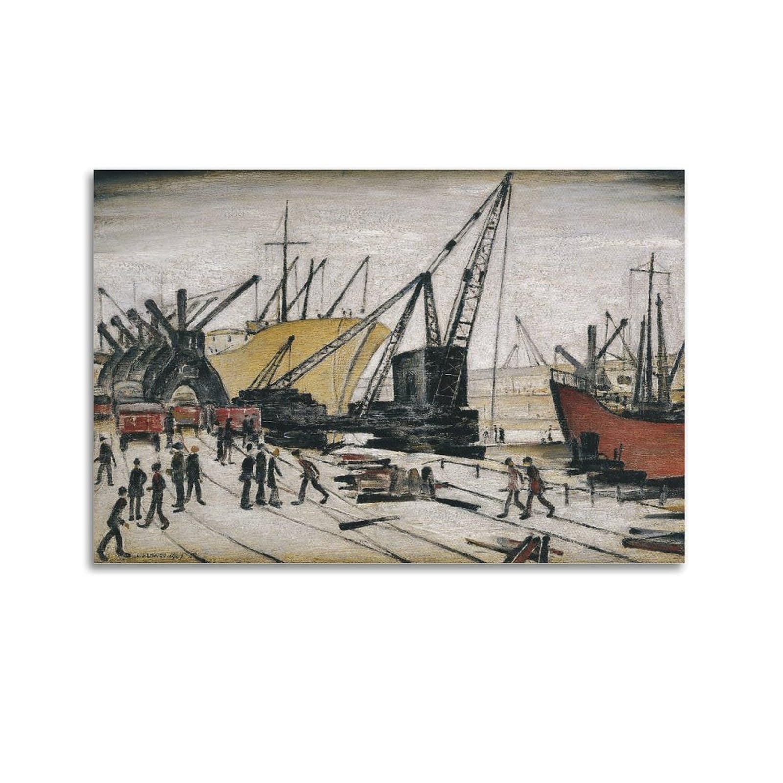 Kangzeng Unframe-Style L. S. Lowry Painter Works (Cranes And Ships, Glasgow Docks) Art Posters Canvas Wall Art Decorative Picture Prints Modern Decor 20X30inch(50X75cm)