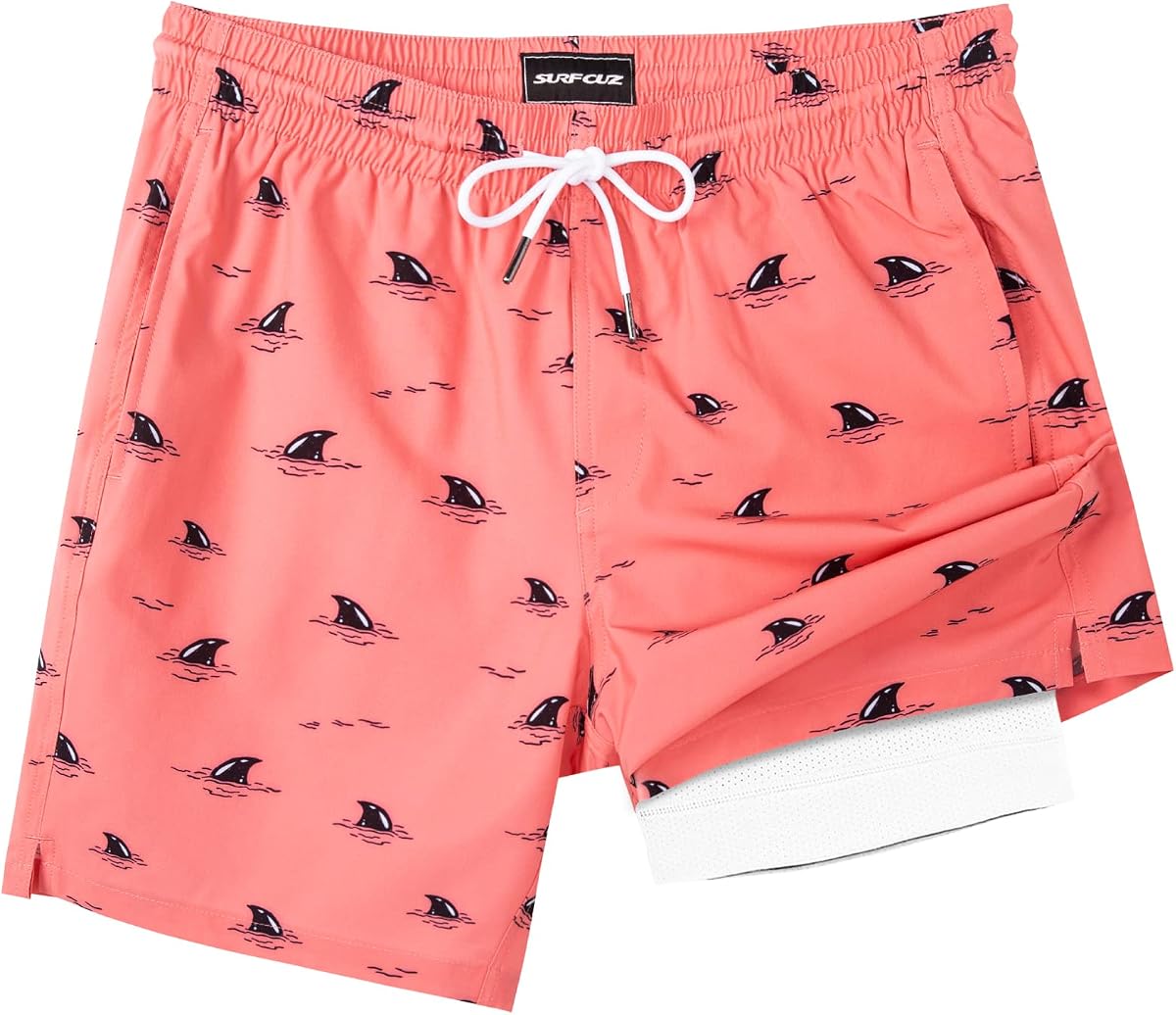 Mens Swim Trunks with Compression Liner Swim Shorts 7" Swimming Trunks Stretch 7 Inch Swim Suits Quick Dry