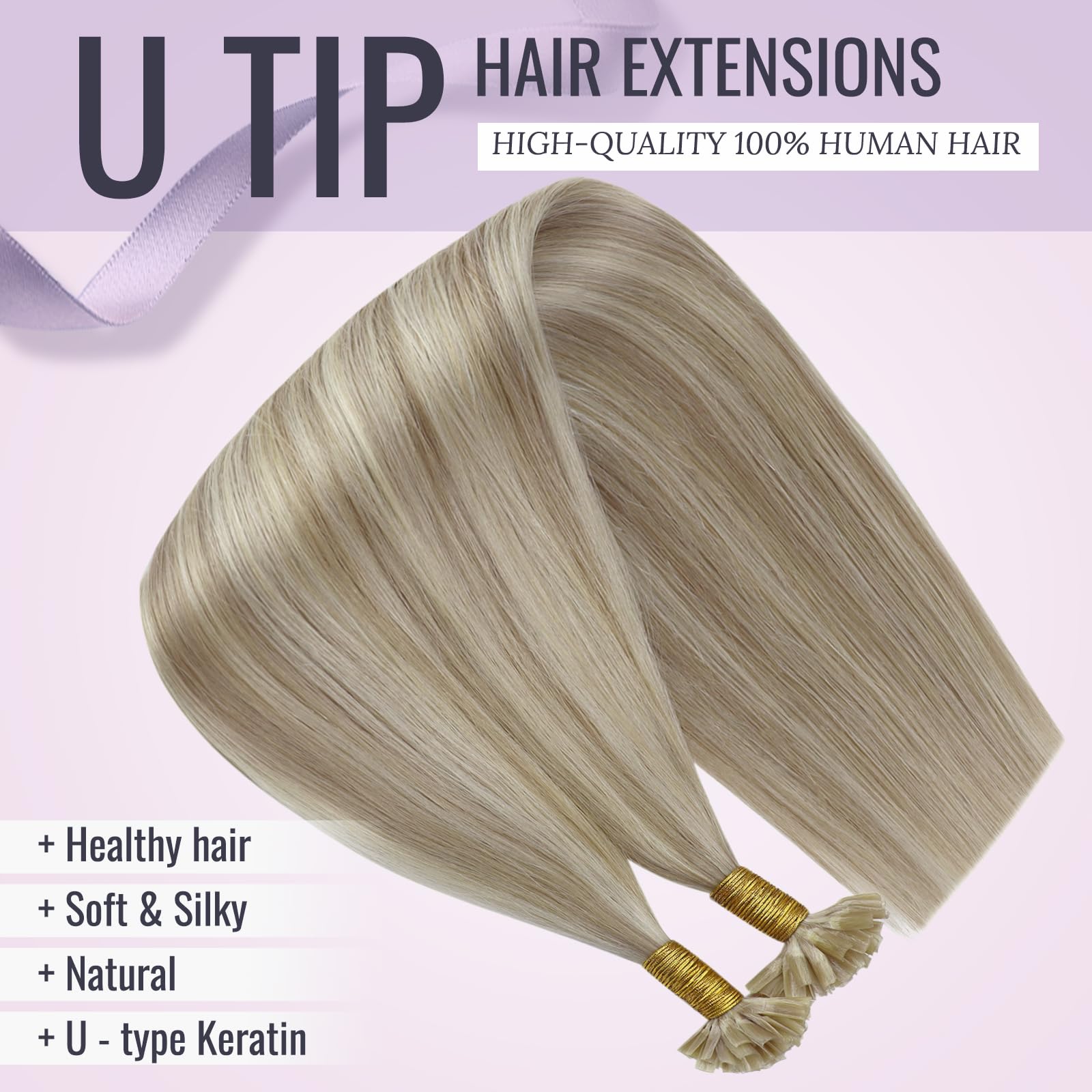Fshine Capelli Cheratina Extension 45CM 50g Lisci Brazilian Colore 18 Biondo Cenere Highlight 613 Candeggina Bionda 1g/ciocca - Keratin Human Hair