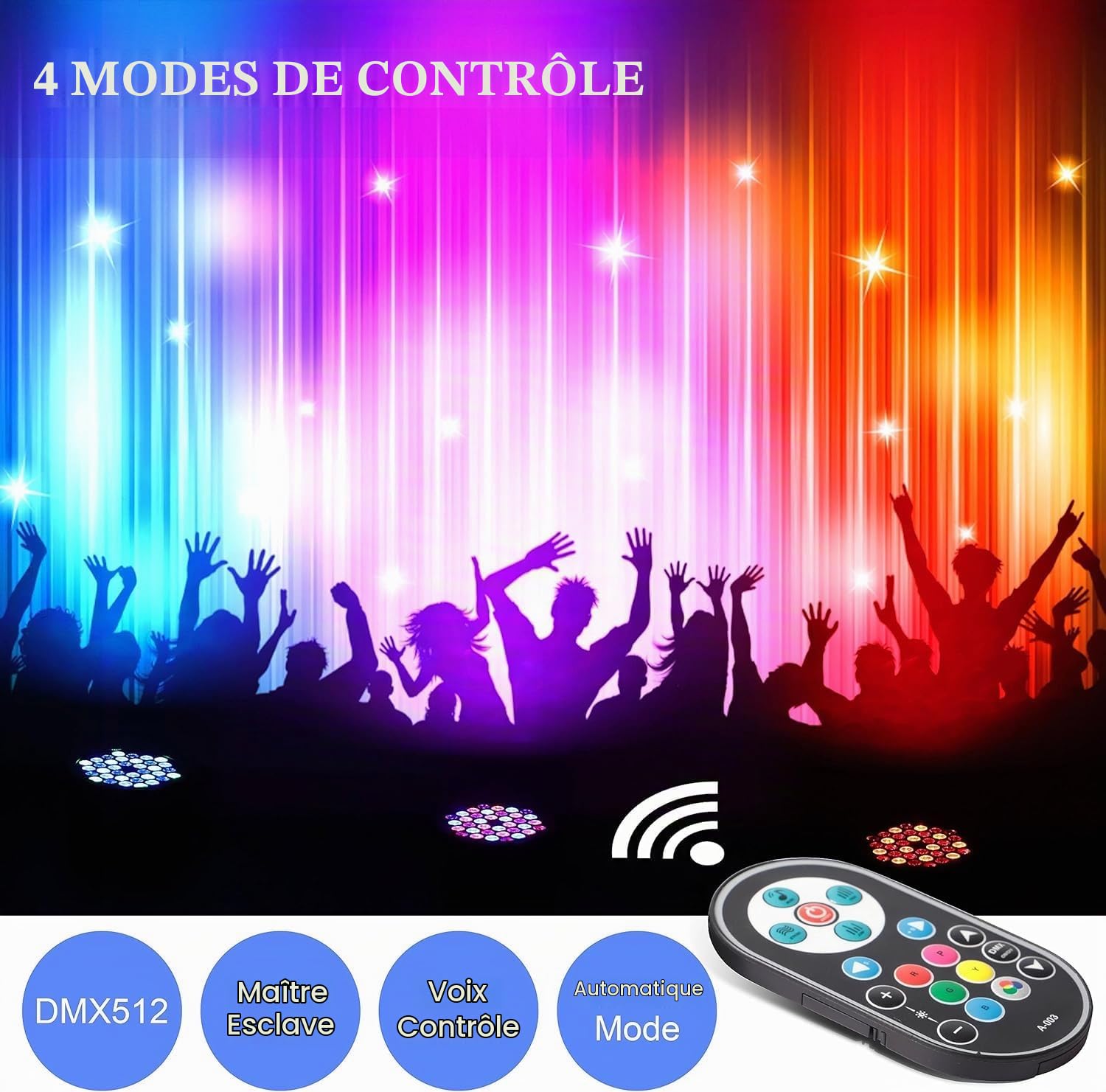 U`King 4 PCS 72W Lumiere Par LED avec Sac, RGB 36 LED Jeu de Lumiere Scene avec Télécommande et Son Activé, Eclairage Scene Lumière Disco pour Fête DJ Bars Groupe Concerts Halloween Noël