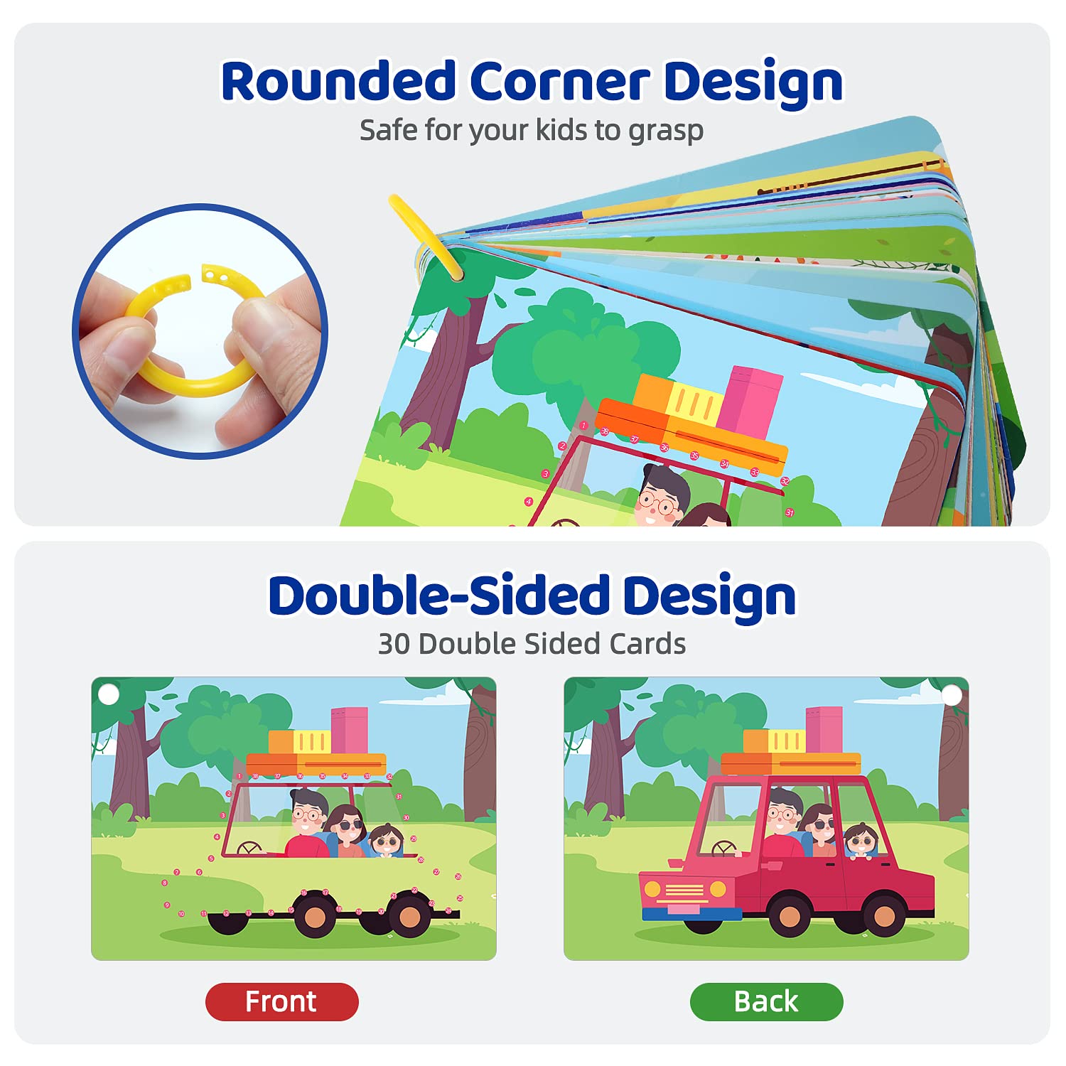 Panda Juniors Dot to Dot Flash Cards for Kids Ages 5+ | Reusable Write & Wipe Number Tracing Cards | Large Educational Set with 2 Markers & Ring Preschool Learning Toy (30 Double-Sided Cards) - Image 4