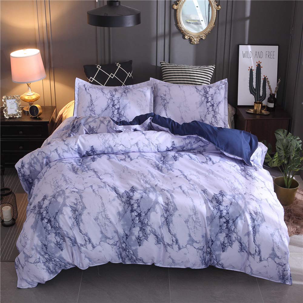 Housse de couette en microfibre douce motif marbre parure de lit double 200x230