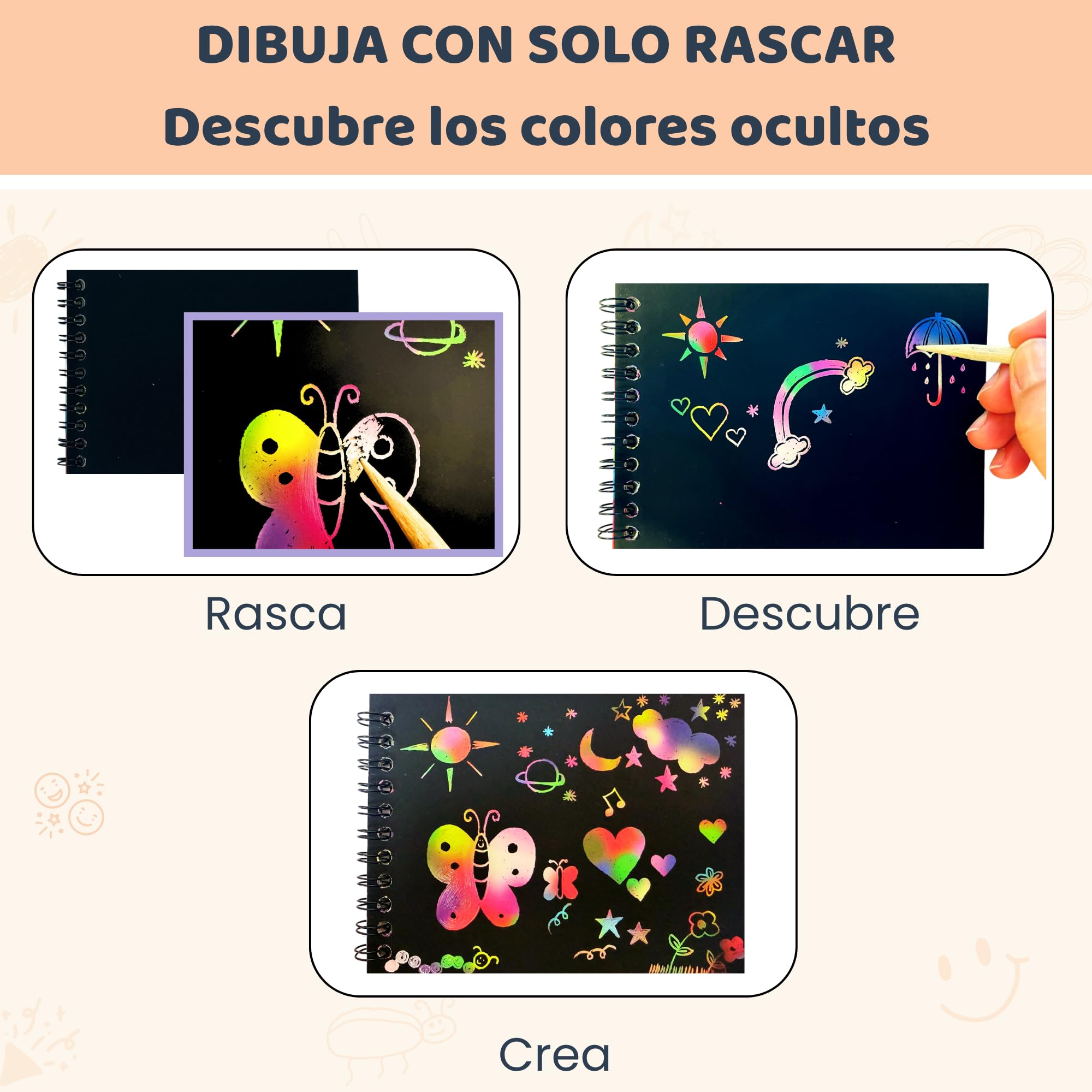 Detalles Cumpleaños Niños | Pack 25 Cuadernos para Rascar y Lápices de Madera | Regalitos Cumpleaños Invitados Niños, de 3 a 12 Años | Regalos Cumpleaños Niños Colegio