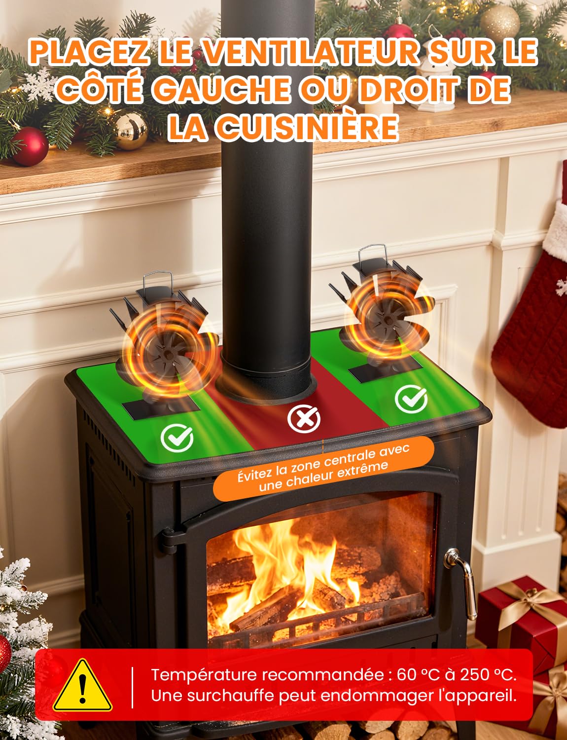 Ventilateur Poele à Bois 6 Pales Ventilateur de Cheminée Alimenté à la Chaleur Fonctionnement Silencieux Économie d'Énergie pour Poêle à Bois Cheminée Gaz Bûche