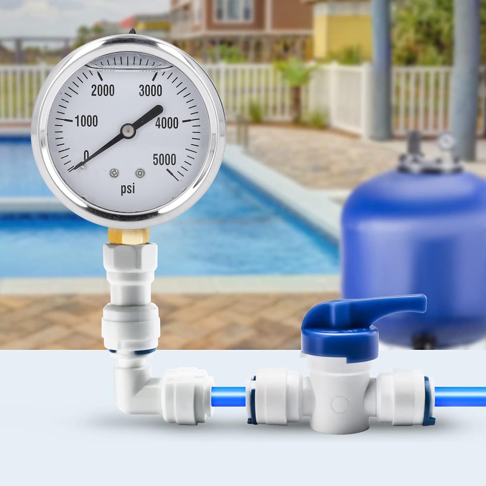 Manómetro hidráulico de Alta presión de 5000 PSI, manómetro con Relleno de glicerina líquida, Calibre de 1/4 NPT 2,5 para Combustible, Aire y Agua con Caja de Acero Inoxidable