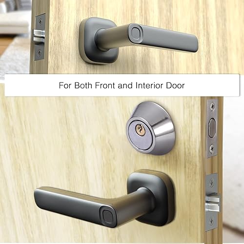 Miniatura 9 de Cerradura de puerta inteligente con huella digital, NFC, aplicación. Elegante palanca de puerta Bluetooth. Entrada sin llave para el hogar, oficina,