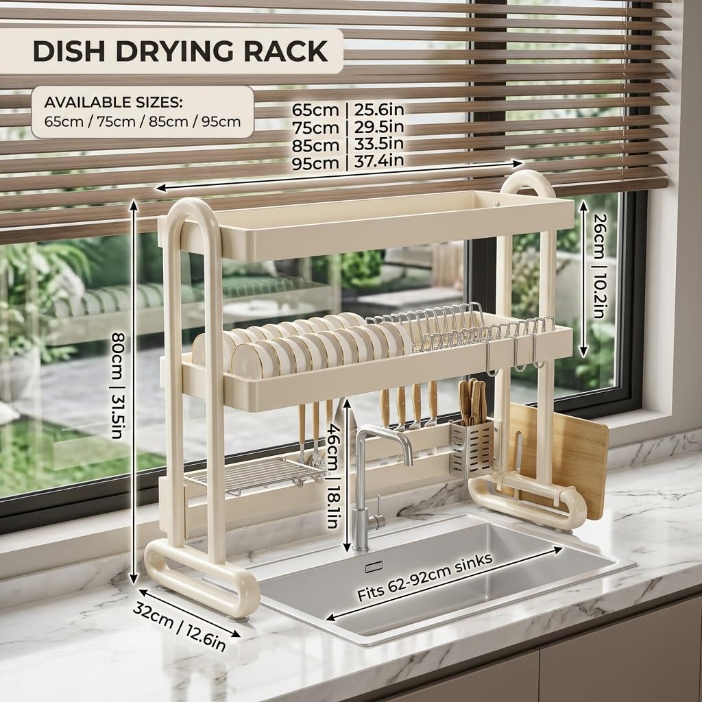 Edelstahl Spülbecken Abtropfgestell, | 2-Ebenen Geschirrabtropfer über dem Waschbecken, Platzsparender Küchenorganizer für Arbeitsplatte(White 2,95cm/37.4in)
