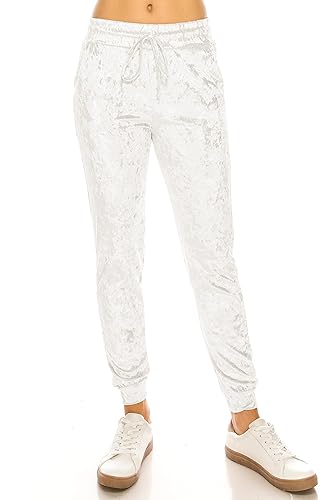ALWAYS Women's Velvet Velour Joggers - Basic Premium Soft Stretch Warm Winter Sweatpants - Medium - Ajo8170 / Off White