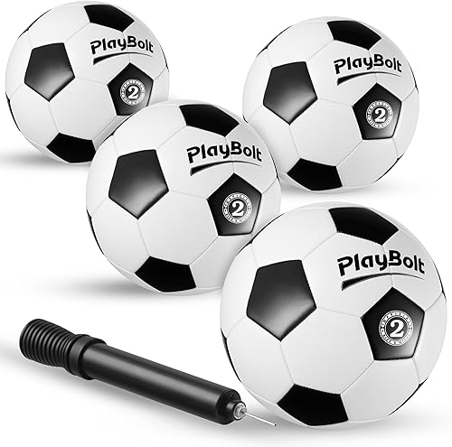 Balón de fútbol tamaño 2  (paquete de 1 o 4) pelotas de fútbol de tamaño oficial con bomba  Clásico negro y blanco para niños, jóvenes y niños
