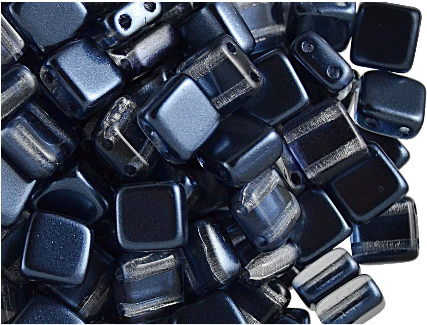 40pcs Czech Glass Two-Hole Tila Beads ESTRELA 6x6x3.2mm Blue-Grey
