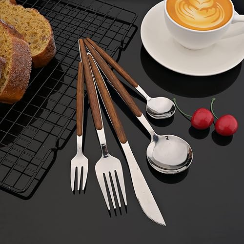 Miniatura 6 de JASHII Juego de 10 cuchillos de cena resistentes de acero inoxidable con mango de madera de 88 pulgadas juego de cuchillos cortadores de carne