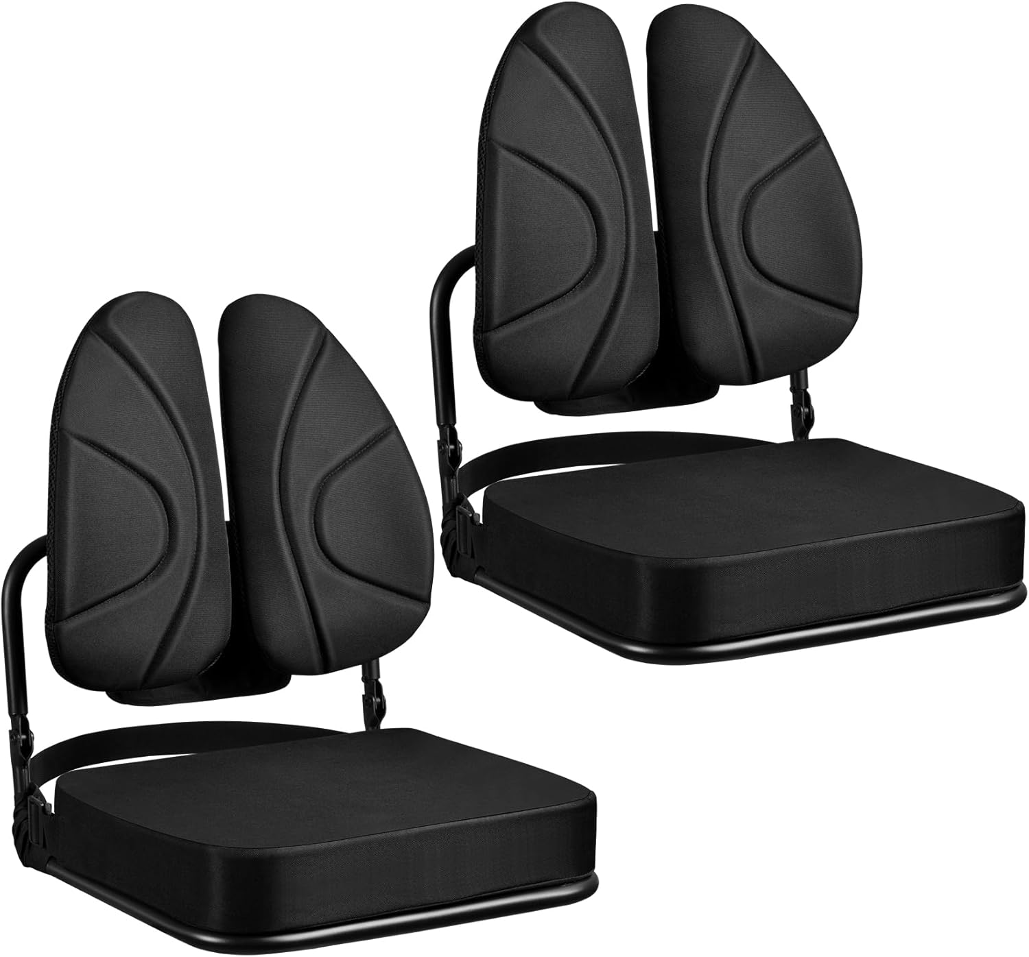 Dual-Backrests Ergonomic Stadium Seats with Back Support and Cushion,Portable Bleacher Chair with Cup Holder and Shoulder Strap,Folding Stadium Seat with 6Reclining Back for Sports Events and Concerts Dark Black-2pc