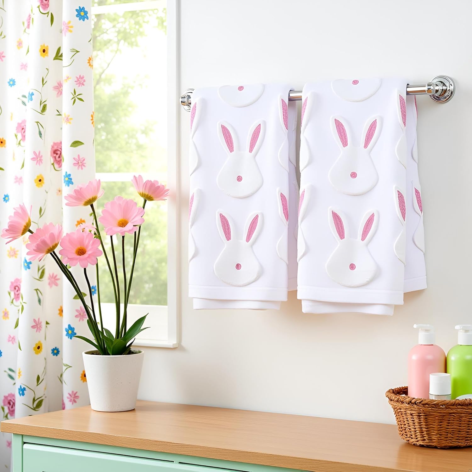 2pcs Easter Bunny Hand Towels Set 100% Cotton Soft Absorbent Spring Bathroom Hand Towels 14x29 Inch Cute Jacquard Easter Kitchen Decor Towels Holiday Kitchen Bathroom Decor Gift(White) - Image 7