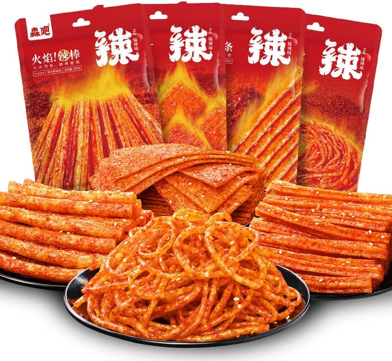 Flame Hot Strips, Hot Slices, Online Hot and Spicy Snacks (108g/Bag) Spicy Strips Chinese Snack Hot Silk, Gluten, Leisure Snacks,lataio Spicy Strips Latio (Hot Filament,5 bag)