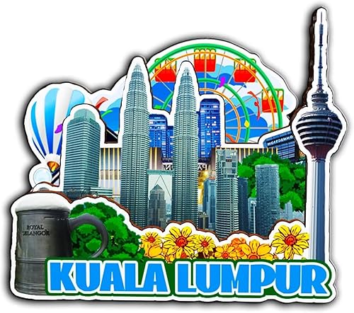 Imán de nevera con imán de Kuala Lumpur Malasia 3D, monumentos de madera, recuerdos coleccionables, decoración hecha a mano -2509