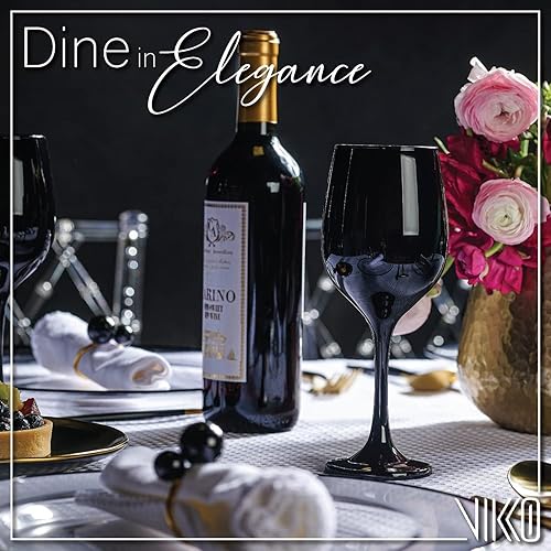 Miniatura 2 de Vikko Copas de vino negro de decoración copas de vino de lujo de 11 onzas con tallo para vino tinto y blanco, copa de vino gruesa y duradera, apta