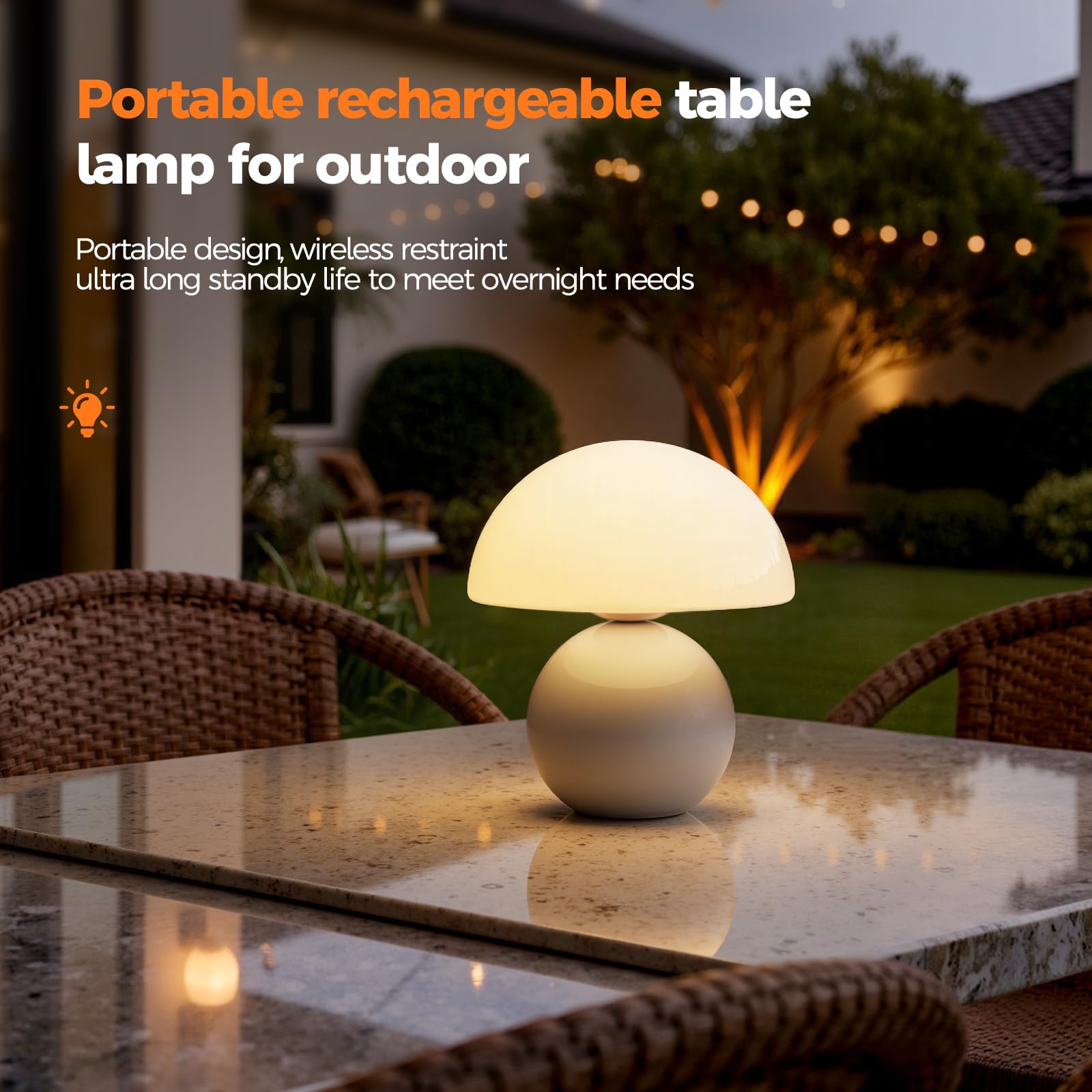 NIORSUN Lampada a fungo wireless, lampada da tavolo per camera da letto, lampade portatili senza fili, lampada wireless, piccola lampada touch per comodino, per soggiorno, mini fungo, 5200 mAh