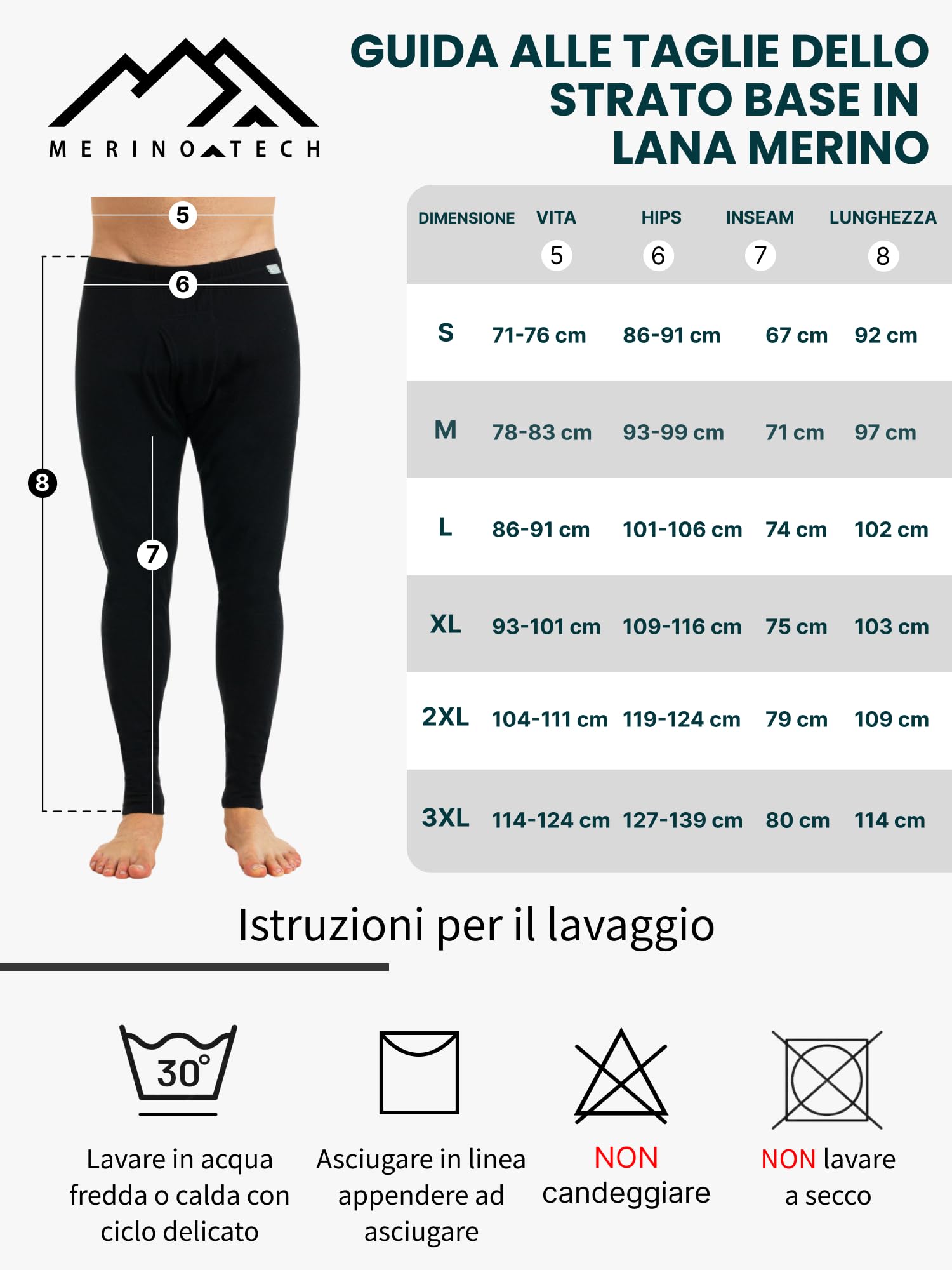 Merino.tech Pantaloni Termici Lana Merino Uomo Intimo + Calzini (Medium, 250 Deep Teal)