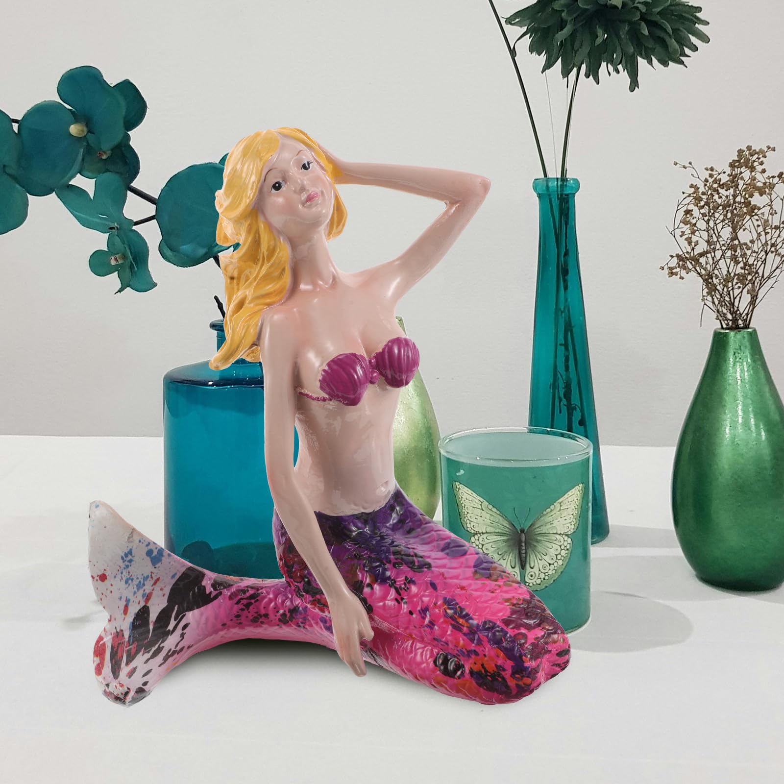 COLLBATH Meerjungfrauen-Ornament aus Kunstharz – Dekoration für Aquarium oder Teich – Meerjungfrauen-Tischdekoration Strandmotiv für Terrasse und Garten