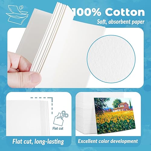 Miniatura 3 de TOUNALKER 500 piezas de papel de acuarela a granel, papel de prensa en frío blanco de 300 GSM, bloc de papel de acuarela para dibujar arte para
