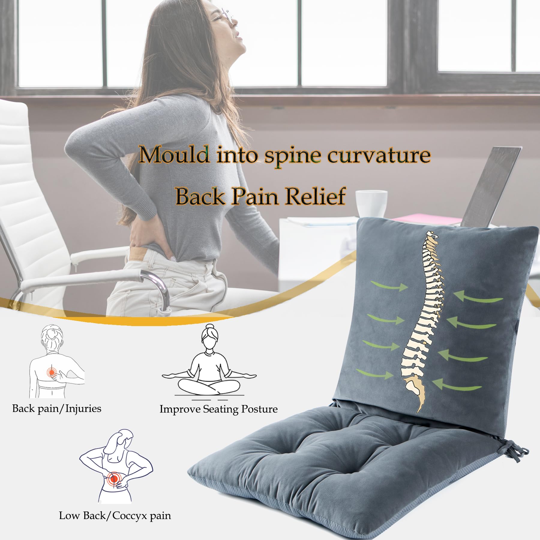 Respaldo reclinable ortopédico extra grande para aliviar el dolor de espalda baja, almohada de apoyo lumbar de respaldo alto, cojín de repuesto antideslizante con lazos de correa ajustables, para