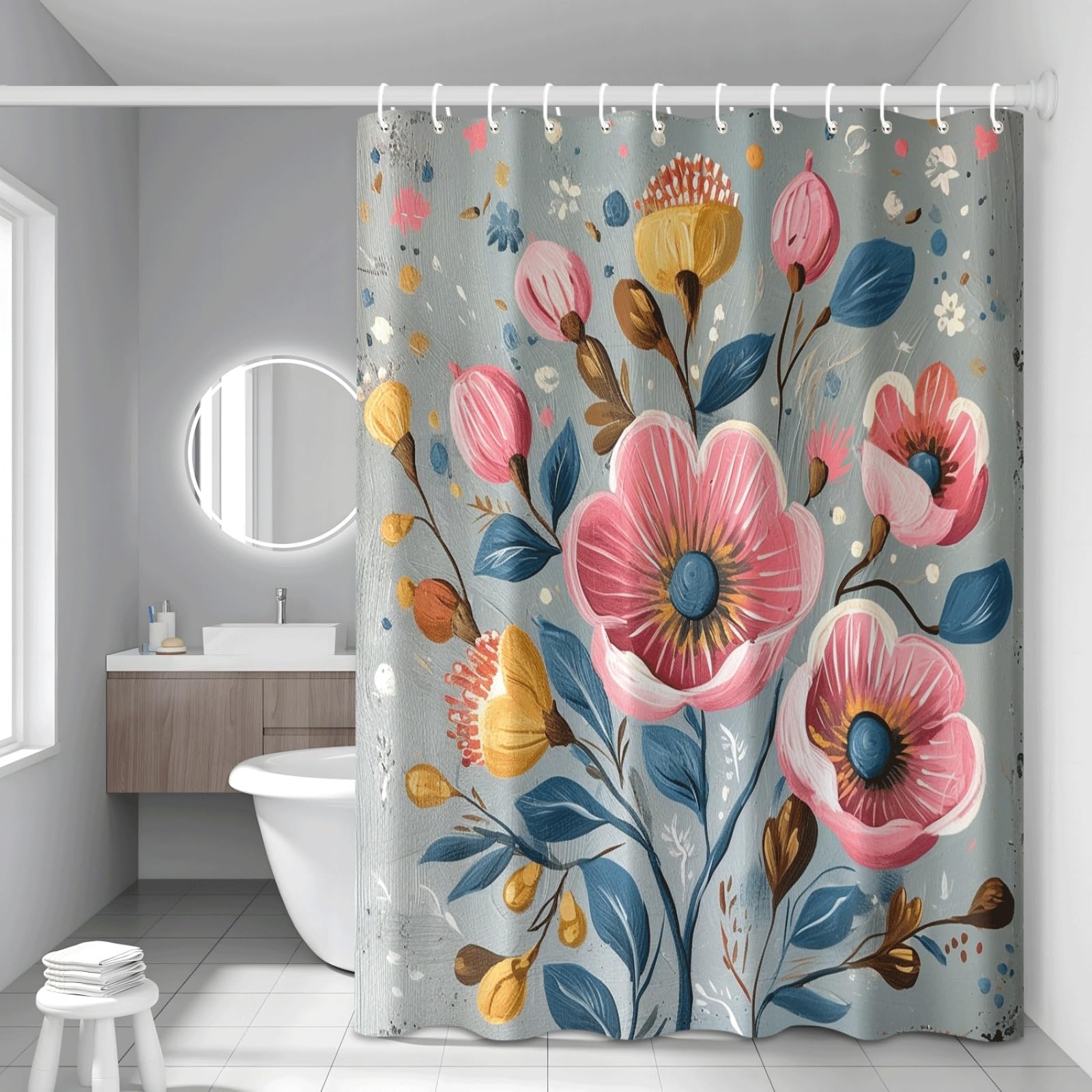 Rideau de douche lavable anti éclaboussures rose gris marron 180x200 pour grande baignoire