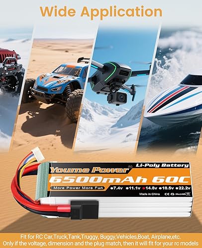 Miniatura 5 de 4S RC Lipo Batería 14.8V 6500mAh Lipo Batería 60C con conector TR, funda suave compatible con Maxx X-Maxx RC Buggy Truggy Crawler Monster Truck Car