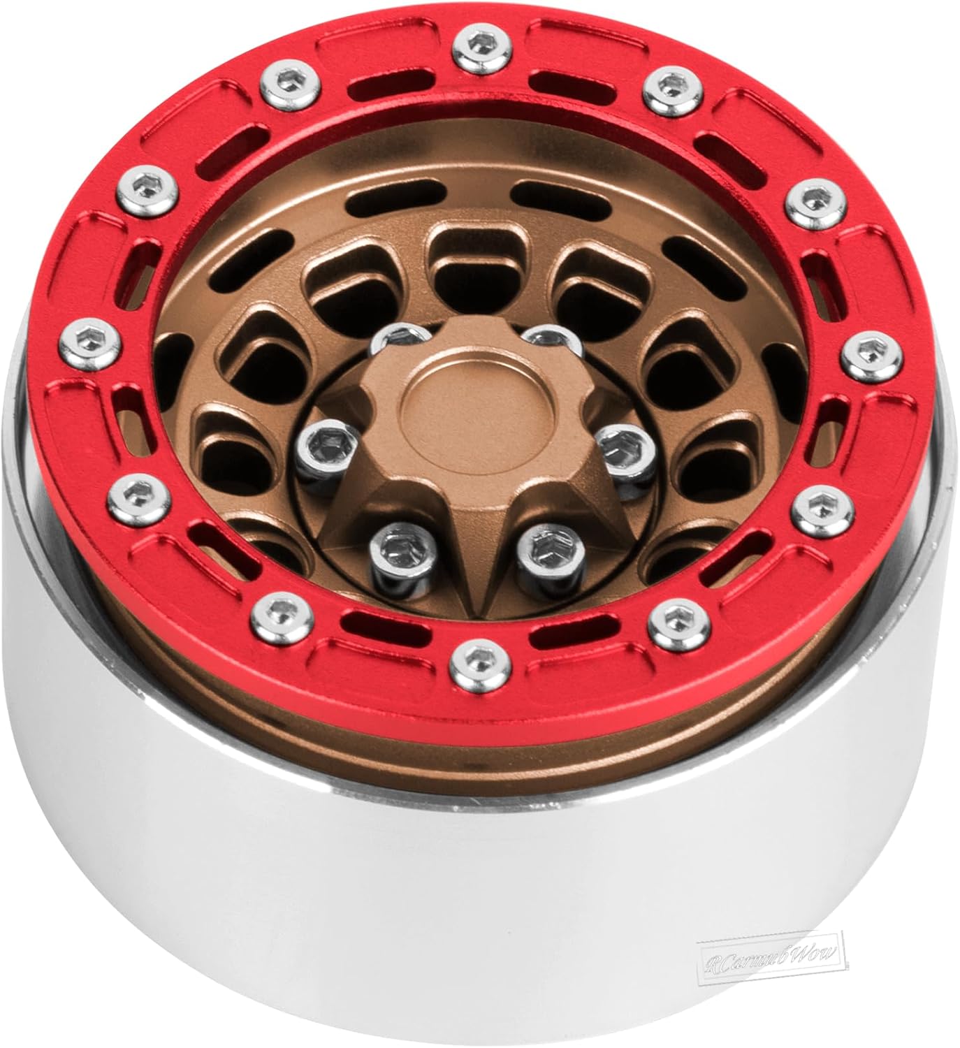 RC 1.9 Beadlock Aluminum Deep-Dish Wheels w/Adjustable Offset for 1/10 RC Crawler SCX10 TRX4 TRX6 VS4-10 Gen8 7 MST CFX D90,Alloy 1.9 RC Beadlock Wheels 1.9 RC Rims,Brown w/Red