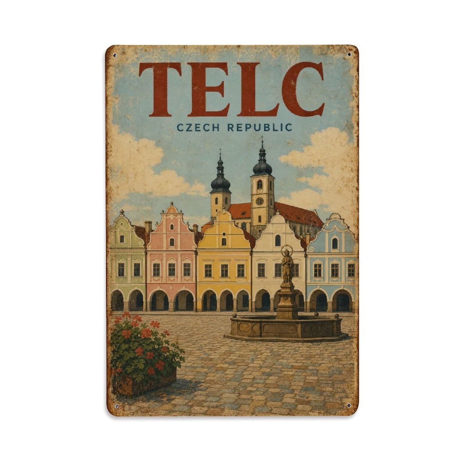 Retro Travel Czech Telc Metal Tin Sign