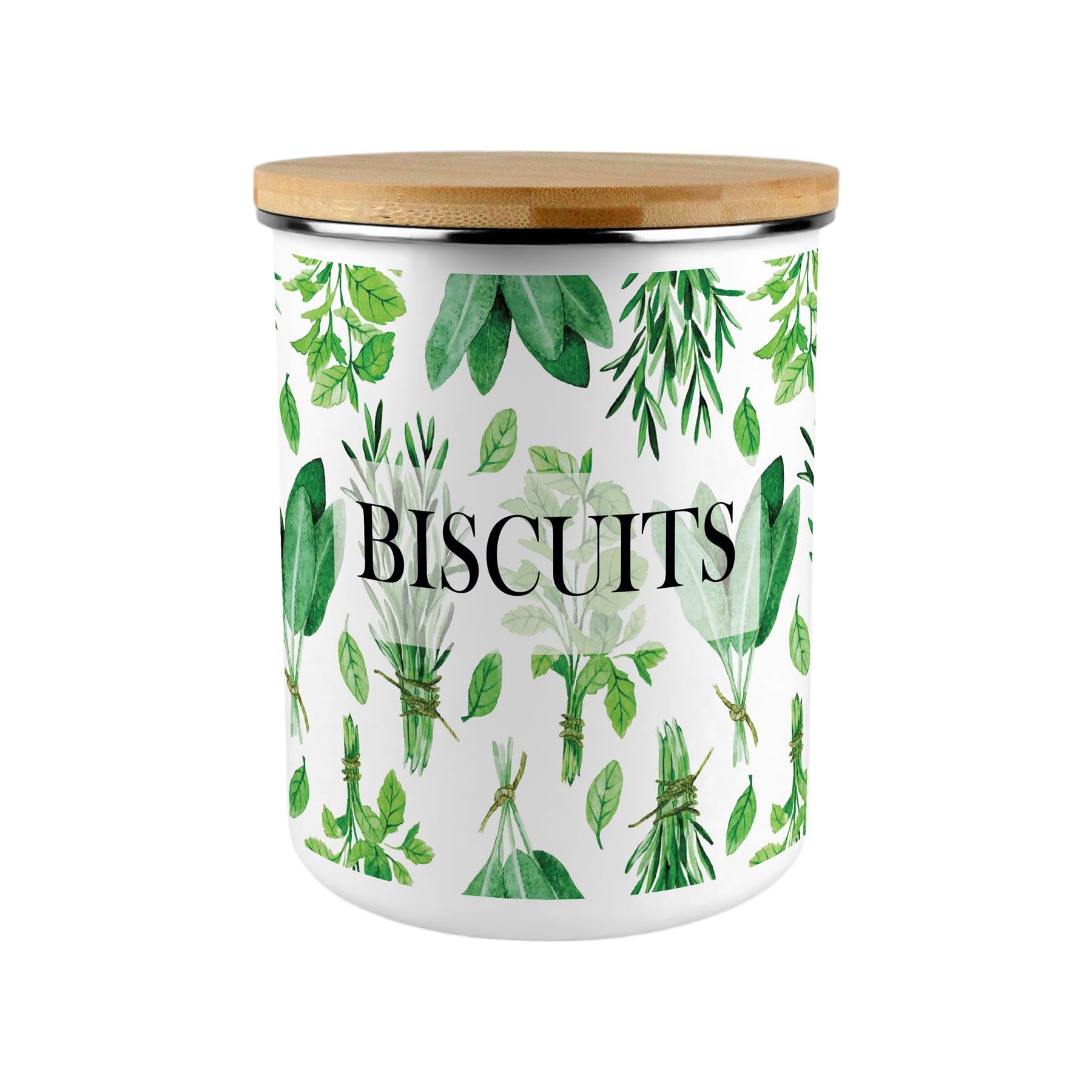Kitchen Herbs Biscuits Storage Canister - Green 2.7L Extra-Large Enamel Home & Kitchen Organisation Container