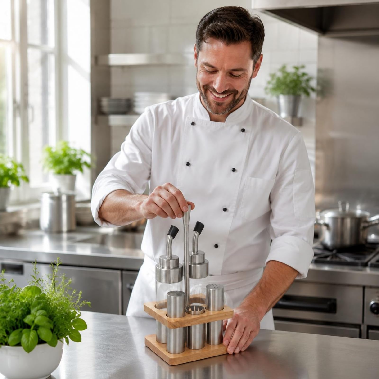 Salz- und Ölsatz aus Edelstahl Gewerblich Edelstahl-Gewürzset Leicht zu reinigen Salz und Pfeffer Streuer für Gastronomie