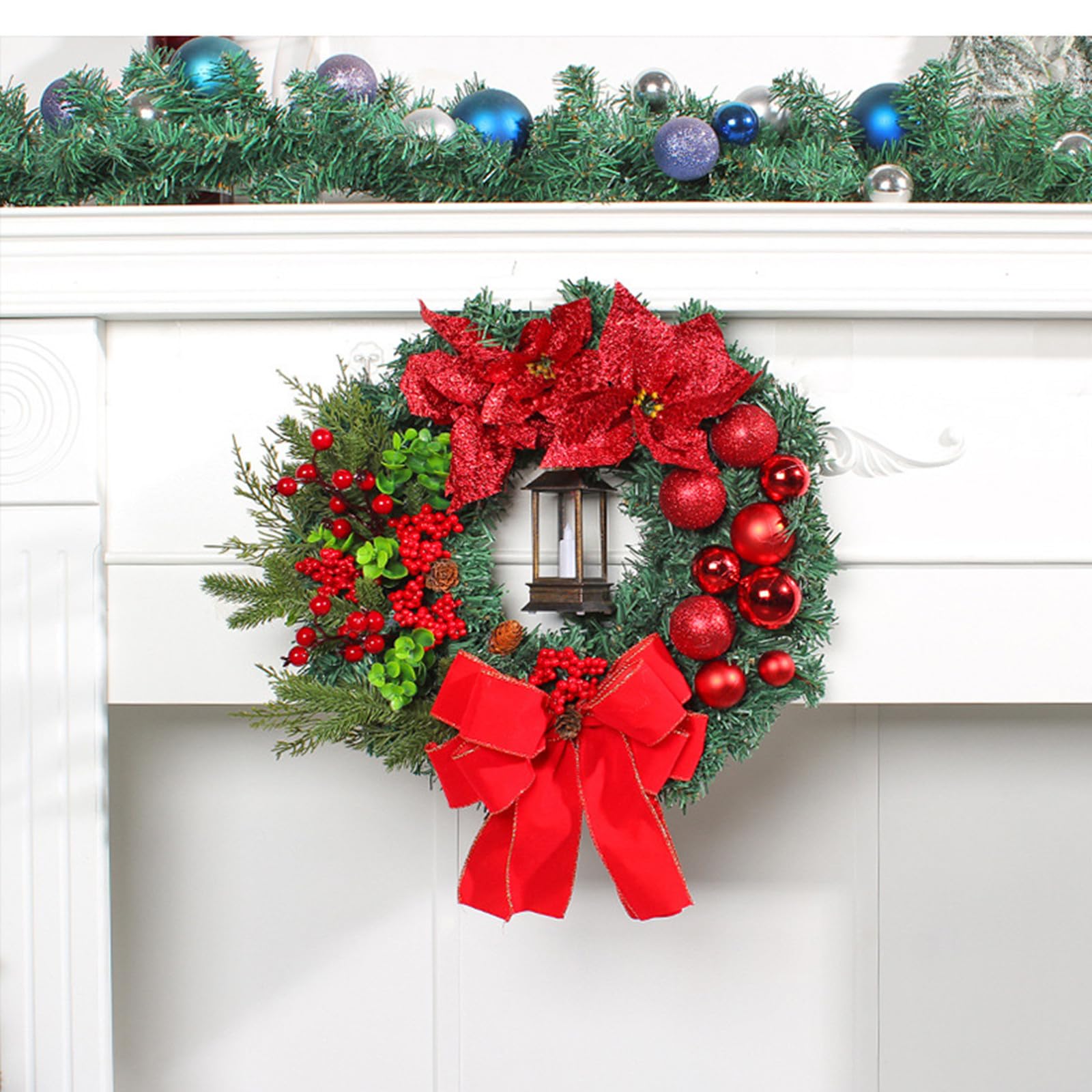 40CM Ghirlanda di Natale per Porta, Ghirlanda per Porta con Luce a Led, Artificiale Riutilizzabile per Decorazioni Natalizie, Parete,Finestra