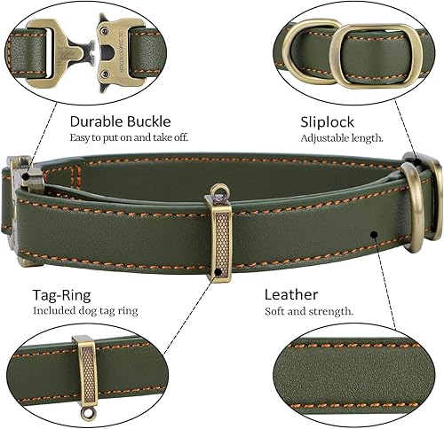 Miniatura 3 de NEWSOFLY Collar de cuero para perro, ajustable, resistente con asa para perro, collar táctico con hebilla de metal de liberación rápida (XL-1
