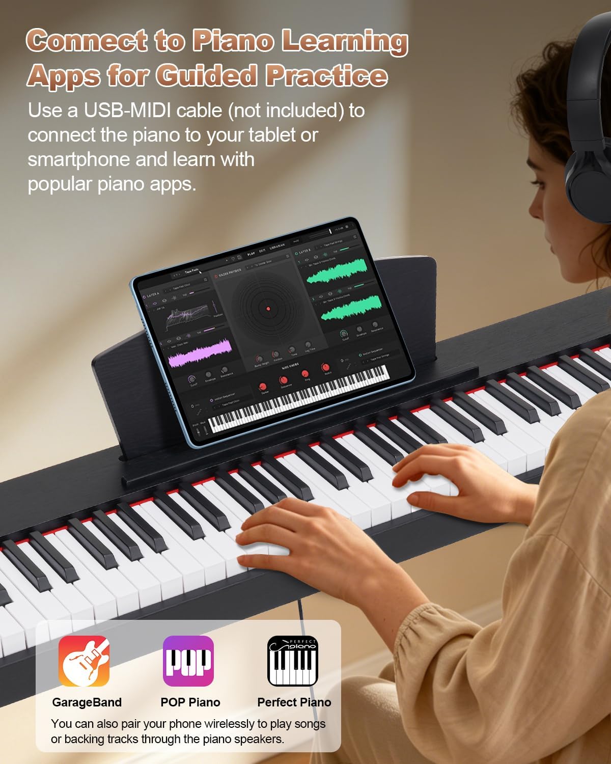 88 Key Digital Piano with Semi-Weighted Keys, Full Size Electric Keyboard for Beginners & Adults, Realistic Touch, Built-in Speakers, Sustain Pedal, Ideal for Home Practice & Learning, Black