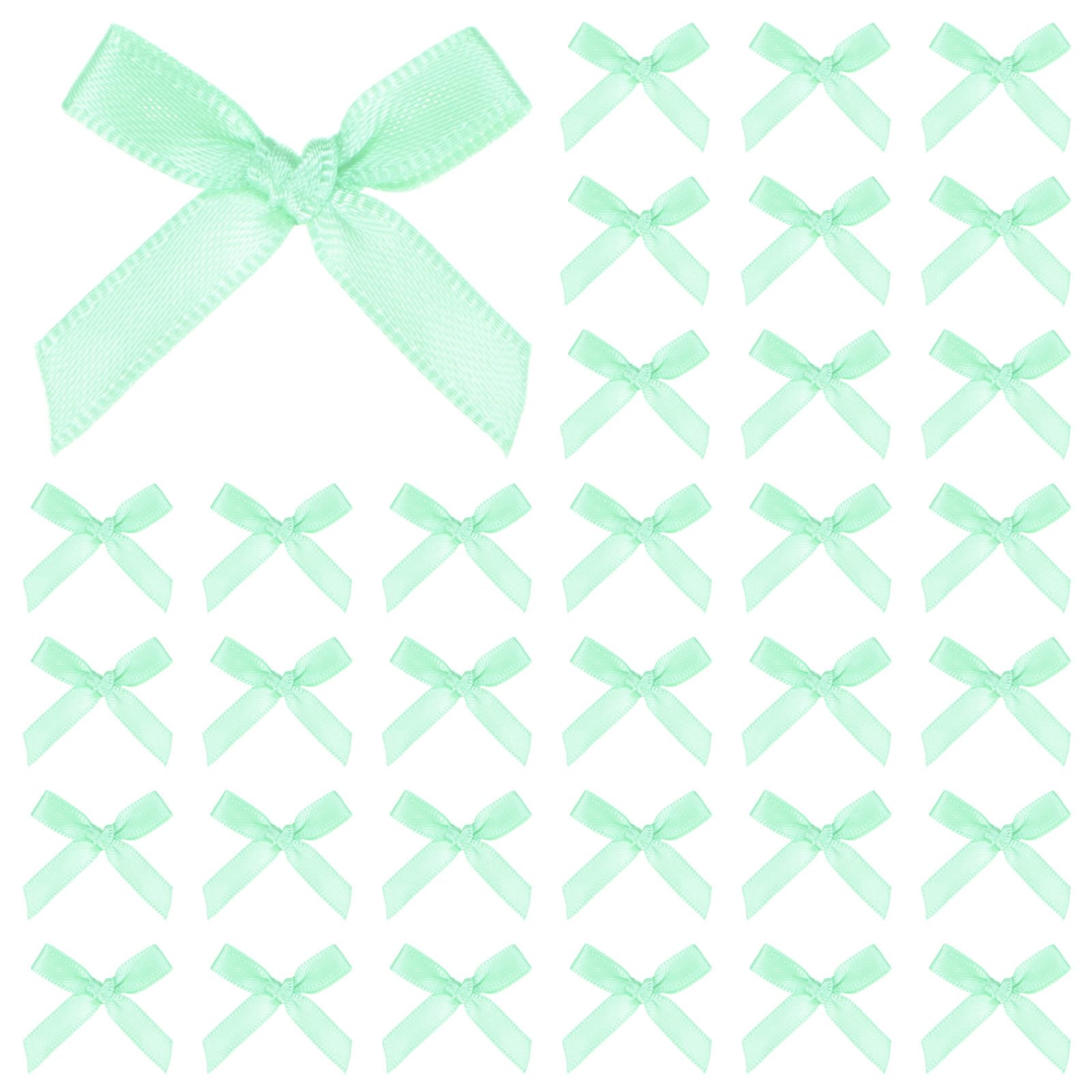 M METERXITY 100-Pack Mini Craft Ribbon Bow 1.6x1 Inch Checkered Fabric Satin Ribbon Bows Boutique for Craft DIY/Treat Bags/Hair Bow Sewing/Wedding/Party/Christmas [Light Green]