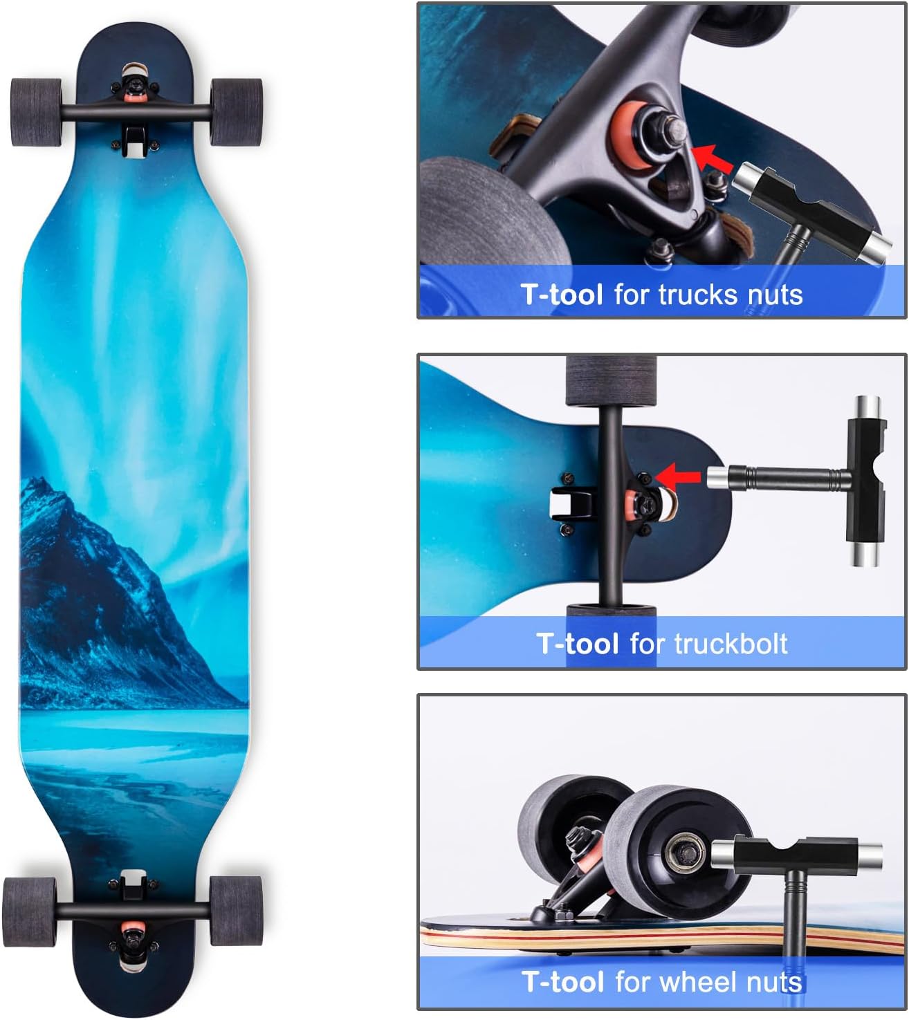 CLYCTIP 41 Inch Longboard Skateboard,9-Ply Maple,ABEC-11 Bearings,Complete Skateboard for Cruising, Carving, Downhill and Free-Style