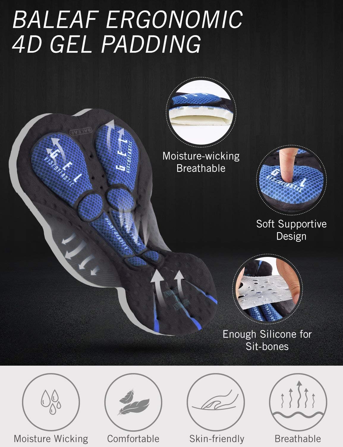 baleaf Men's Cycling Bib Shorts 4D Padded, Road Bike Cycling Bibs Biking Bicycle Shorts Gel Pockets UPF50+ - Image 6