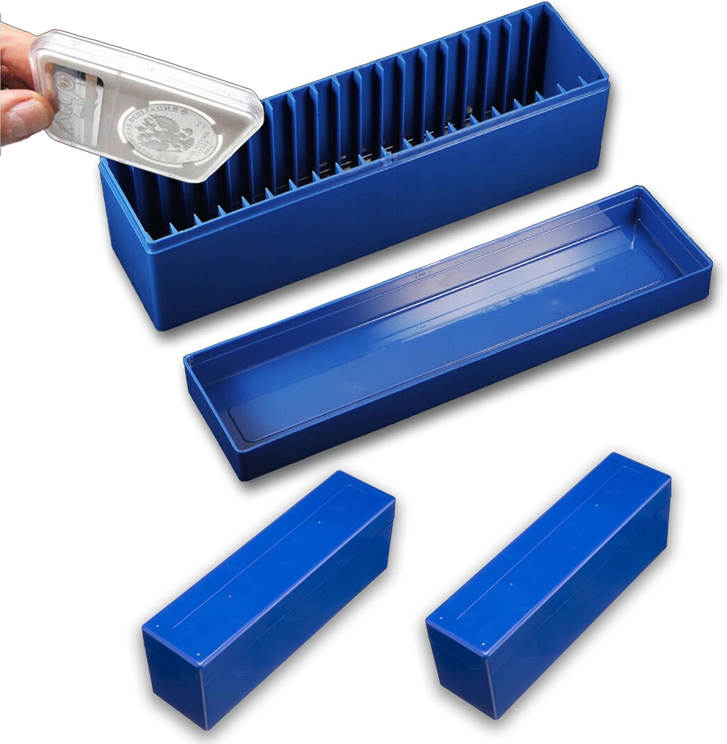 Q&Q BASICS Storage Box Coin Organizer for 20 Certified PCGS NGC Slabs Coin Holder Blue (3)