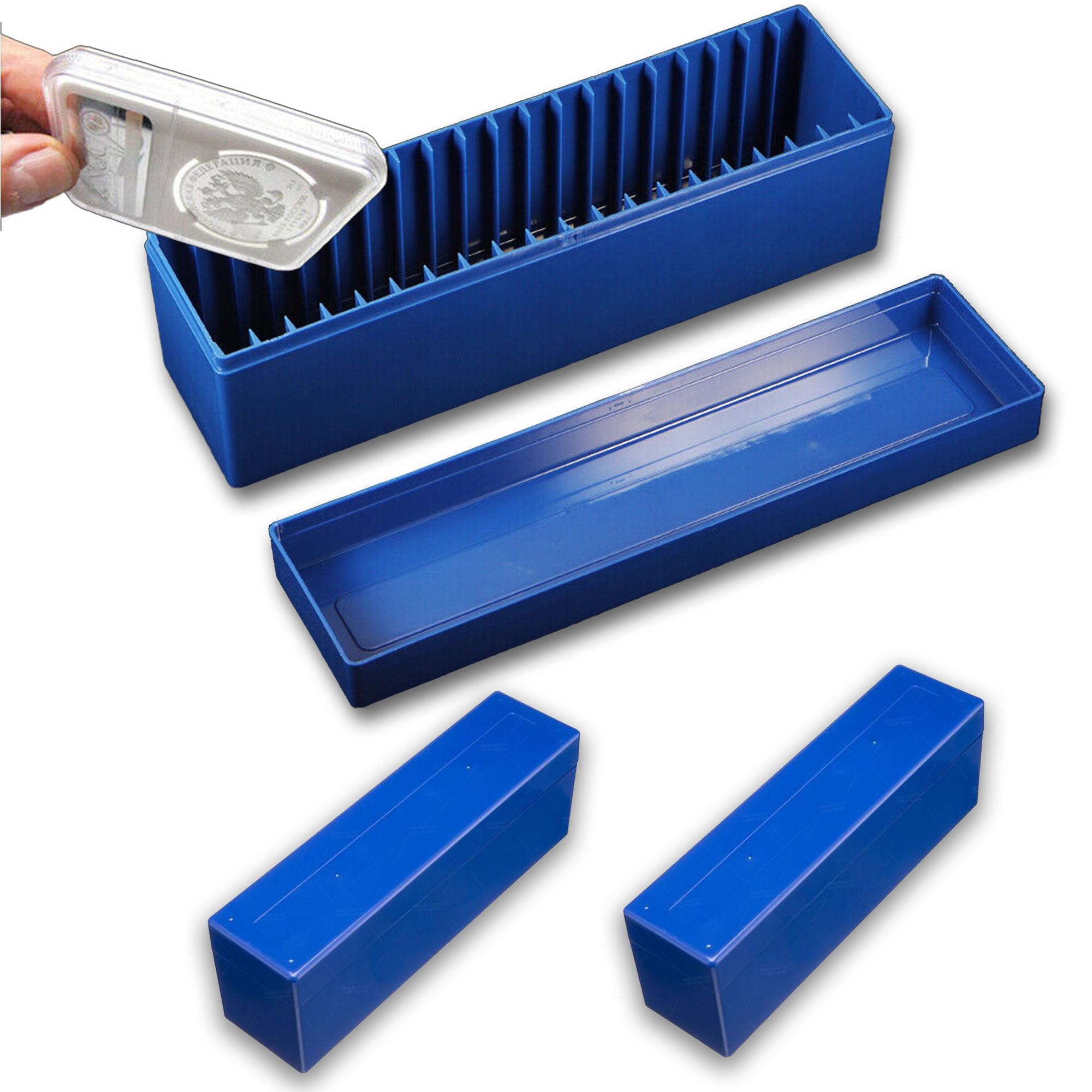 Storage Box Coin Organizer for 20 Certified PCGS NGC Slabs Coin Holder Blue