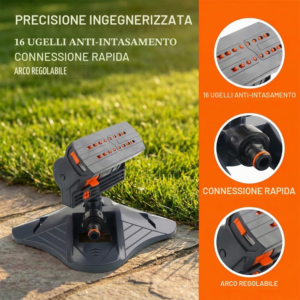 Irrigatore oscillante a 16 ugelli 2026 con timer per irrigazione a doppia zona, mini irrigatori oscillanti turbo per irrigazione da giardino, ampia copertura (B)