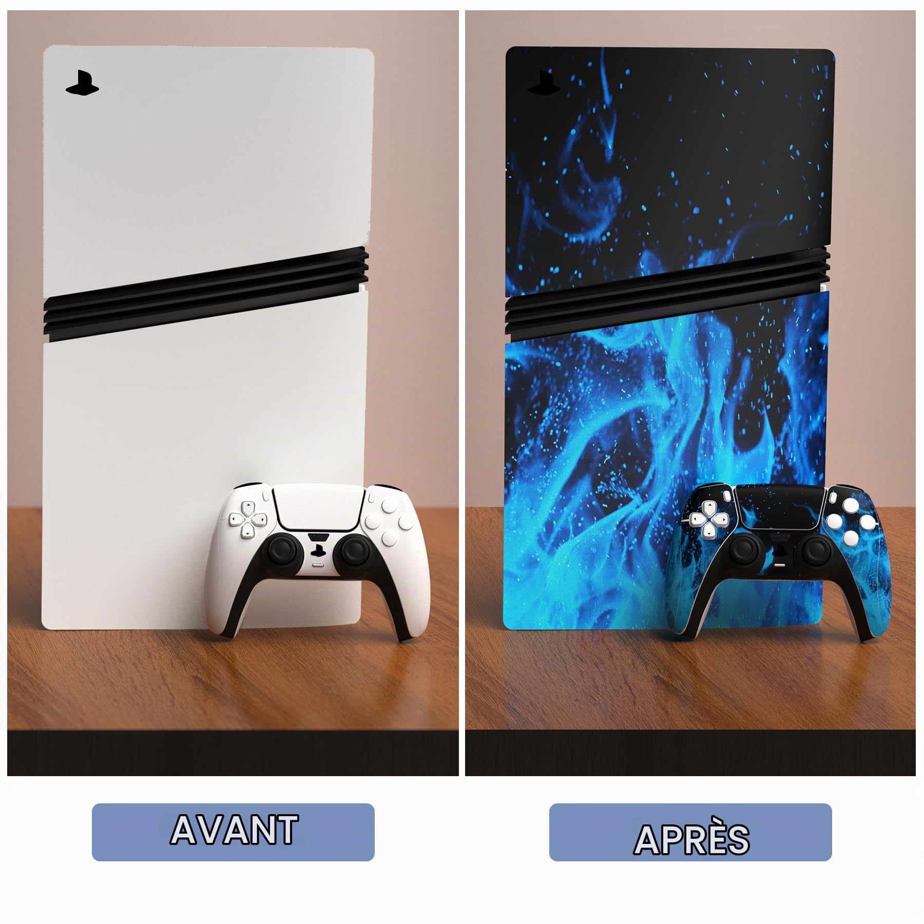playvital Autocollant pour ps5 Pro Console Digital & Disc Protection Accessoires pour ps5 Manette & Sticker Casque & Station de Charge & Télécommande-Flamme Bleue