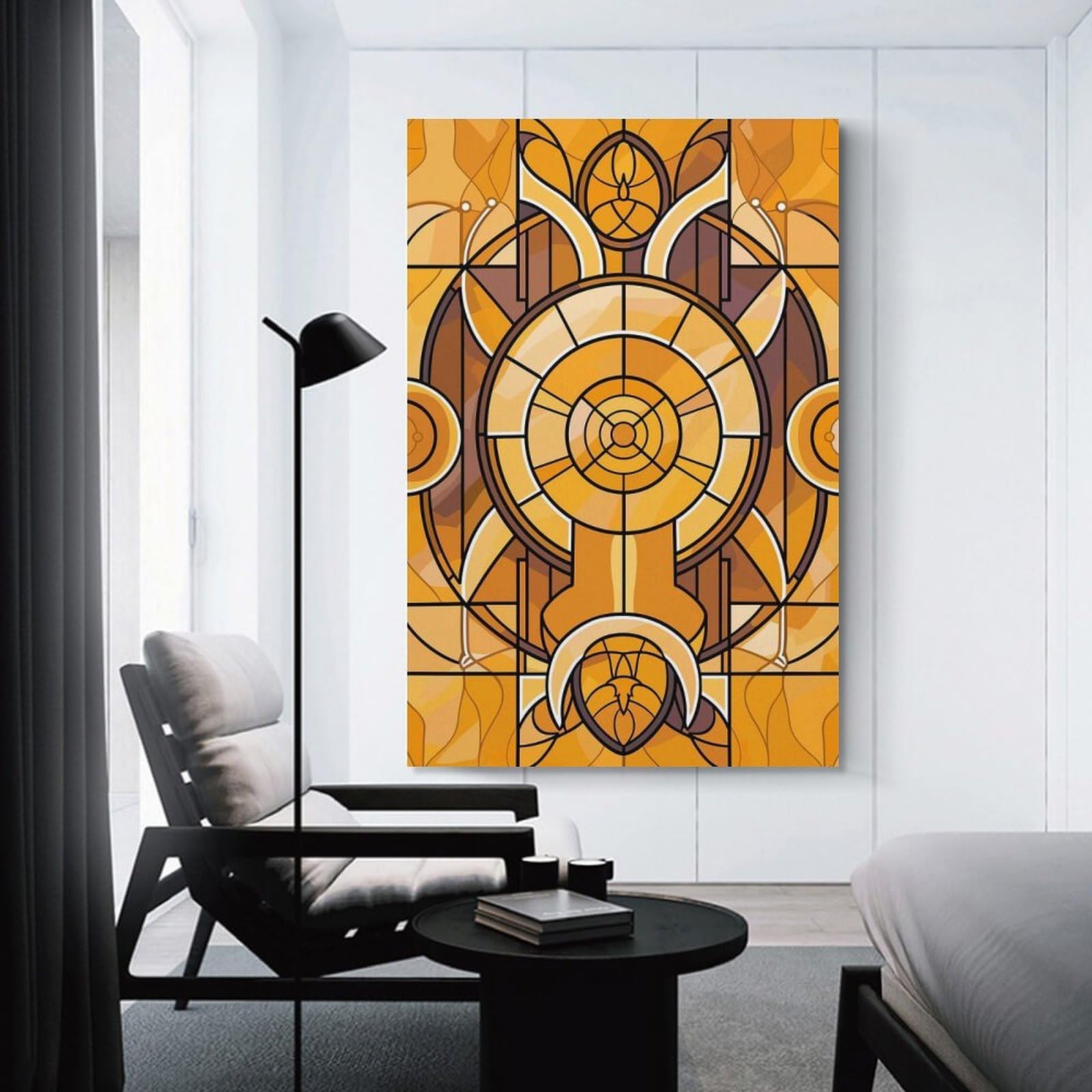 Junmoney Art Deco Stained Glass Window Canvas Wall Picture 20x30inch(50x75cm), for Contemporary Homes, Apartments Or Offices, Wall Decor with Flexible Room Appeal
