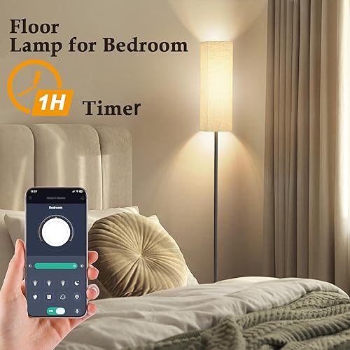 Miniatura 2 de Lámparas de pie para dormitorio, sala de estar, lámpara de pie moderna con aplicación y control remoto, regulable 3 temperaturas de color, lámpara